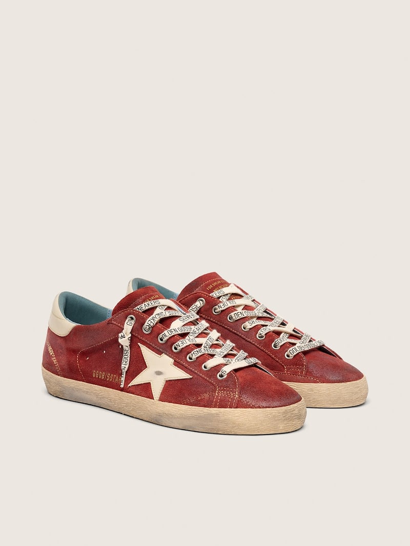 Golden Goose - Men&rsquo;s Super-Star in red suede with cream leather star in 