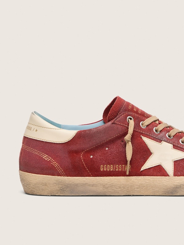 Golden Goose - Men&rsquo;s Super-Star in red suede with cream leather star in 