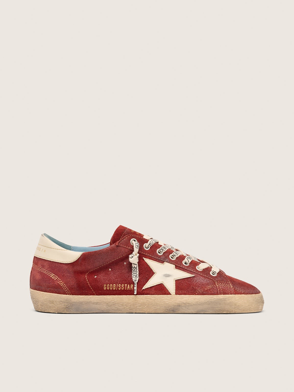 Super-Star homme en cuir velours rouge avec étoile en cuir crème — Golden Goose