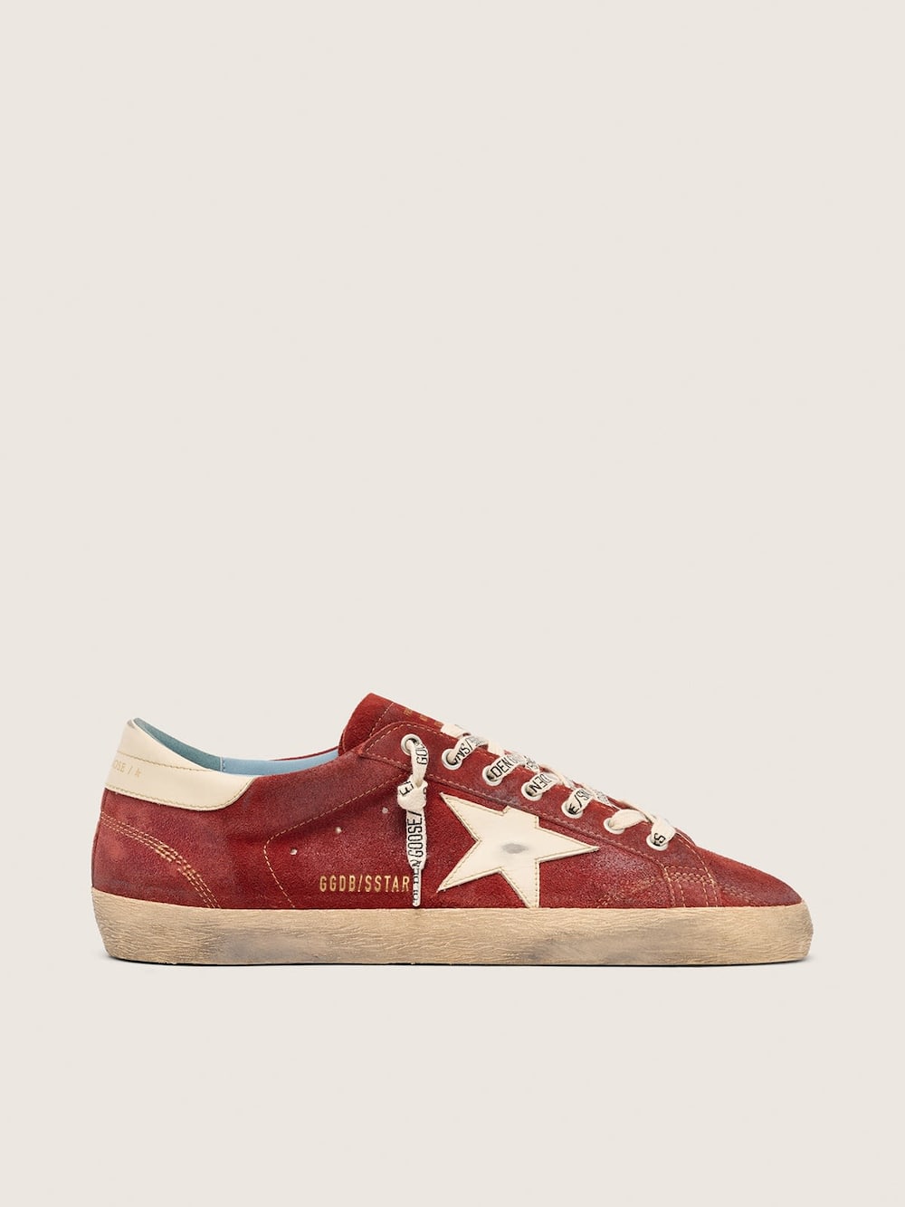 Super-Star homme en cuir velours rouge avec étoile en cuir crème — Golden Goose