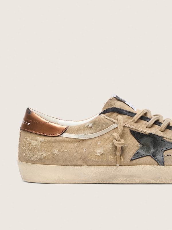 Golden Goose - Super-Star LTD pour homme en toile beige avec &eacute;toile en cuir noir in 