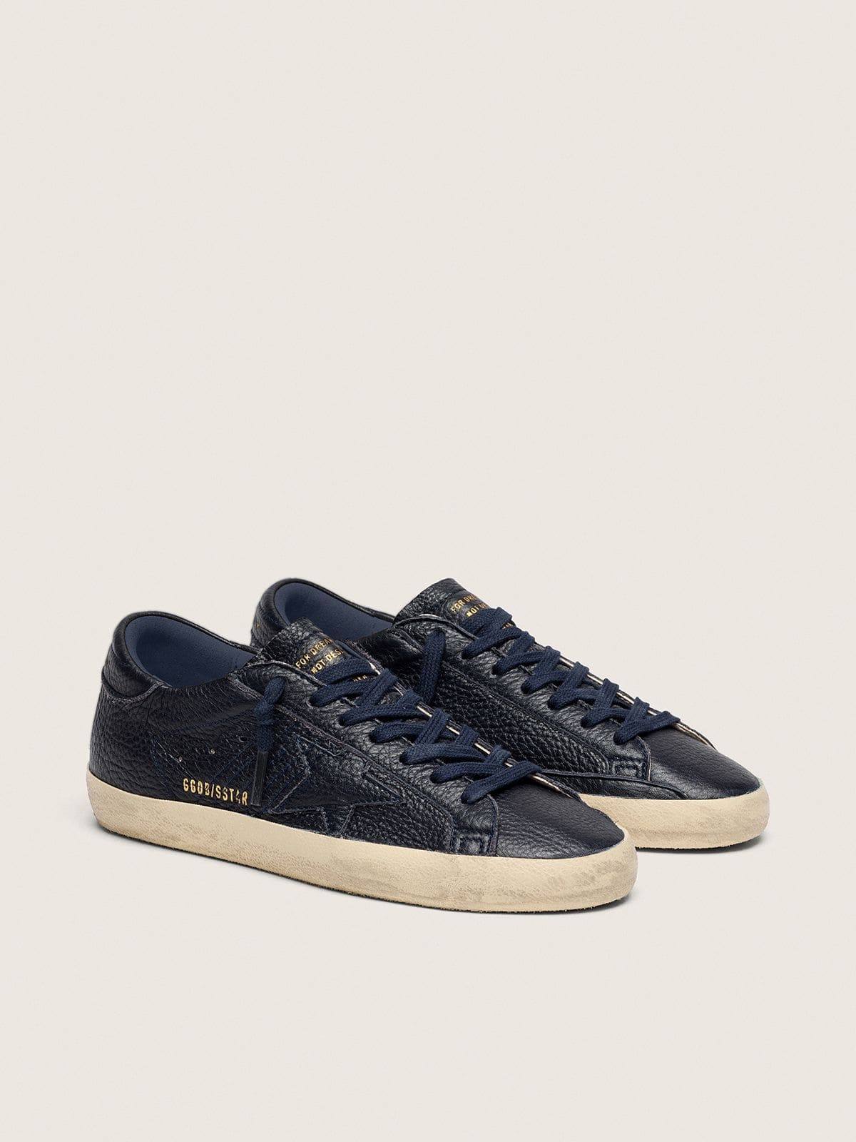 Super-Star uomo in pelle blu navy con stella in pelle ton sur ton