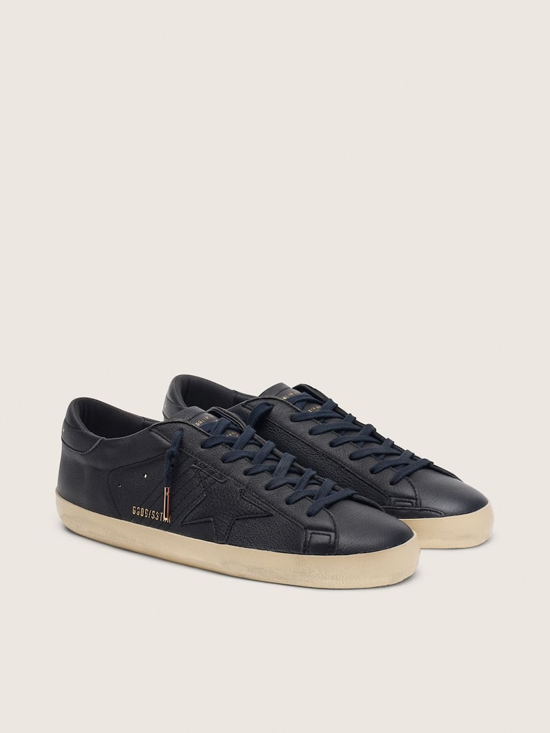 Golden Goose - Men's Super-Star in navy-blue leather with tone-on-tone leather star in 