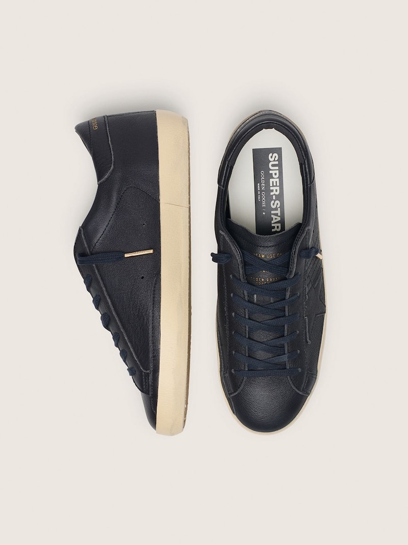 Golden Goose - Men's Super-Star in navy-blue leather with tone-on-tone leather star in 