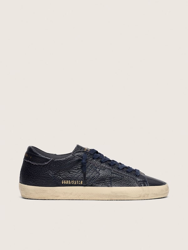 Golden Goose - Men's Super-Star in navy-blue leather with tone-on-tone leather star in 