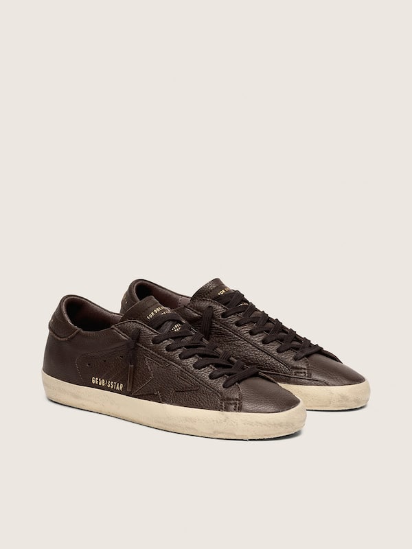 Men's Super-Star in dark brown leather with tone-on-tone leather star