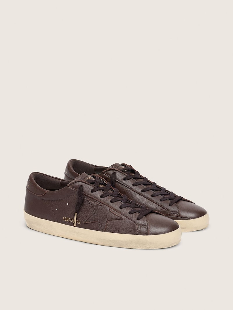 Golden Goose - Men's Super-Star in dark brown leather with tone-on-tone leather star in 