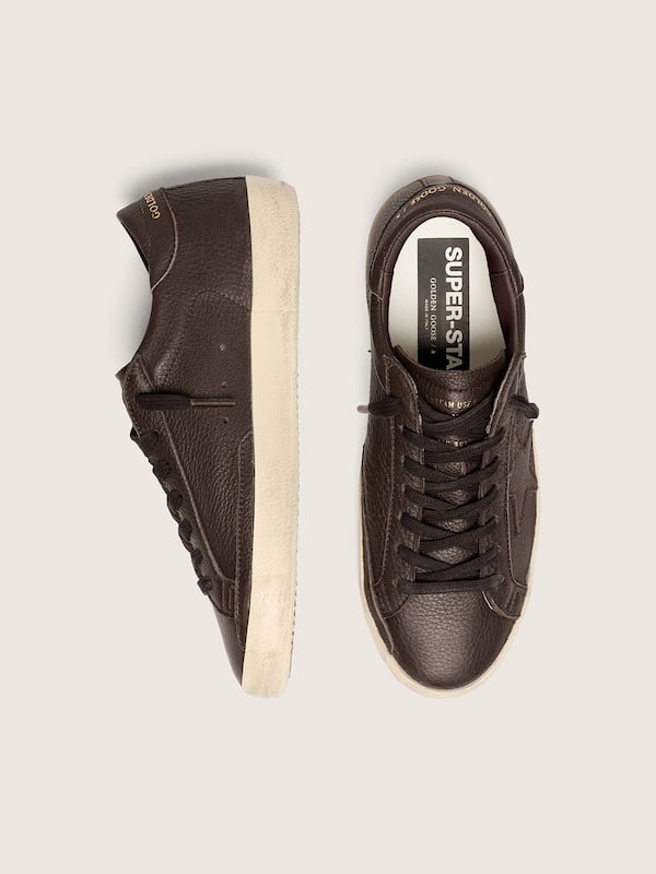 Men's Super-Star in dark brown leather with tone-on-tone leather star