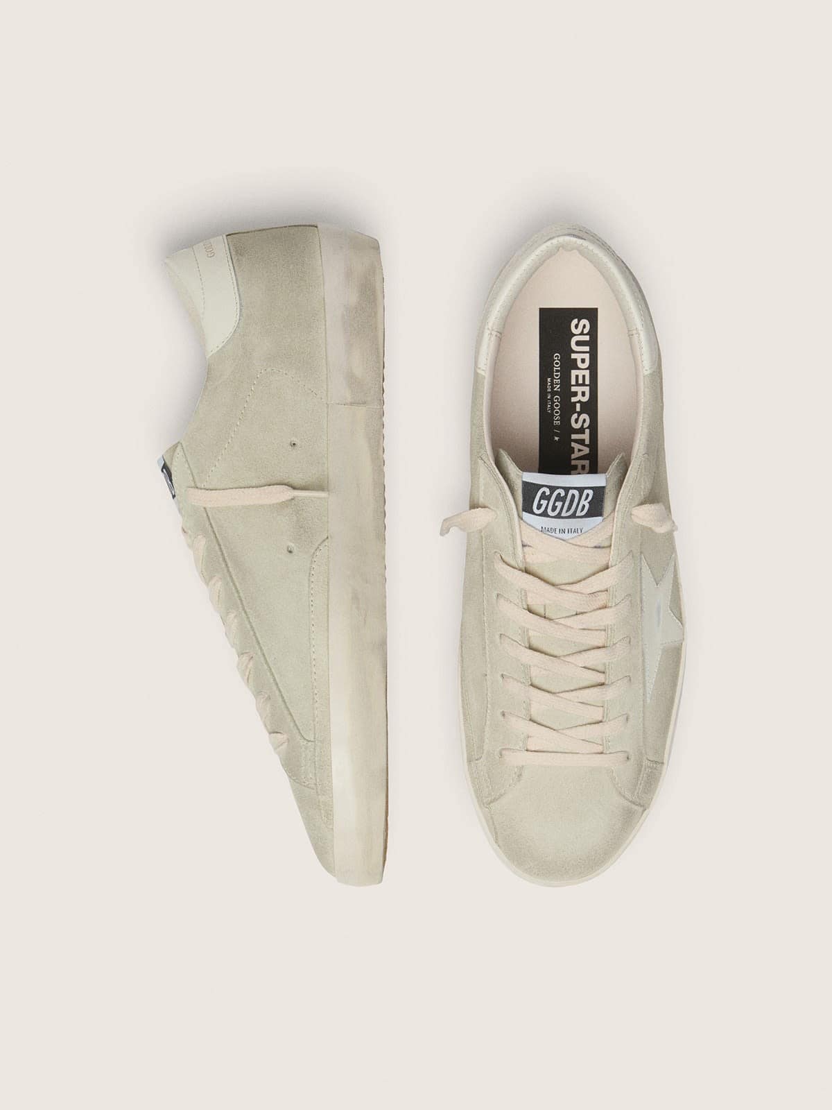 Super-Star uomo in suede grigio chiaro con stella in pelle bianca