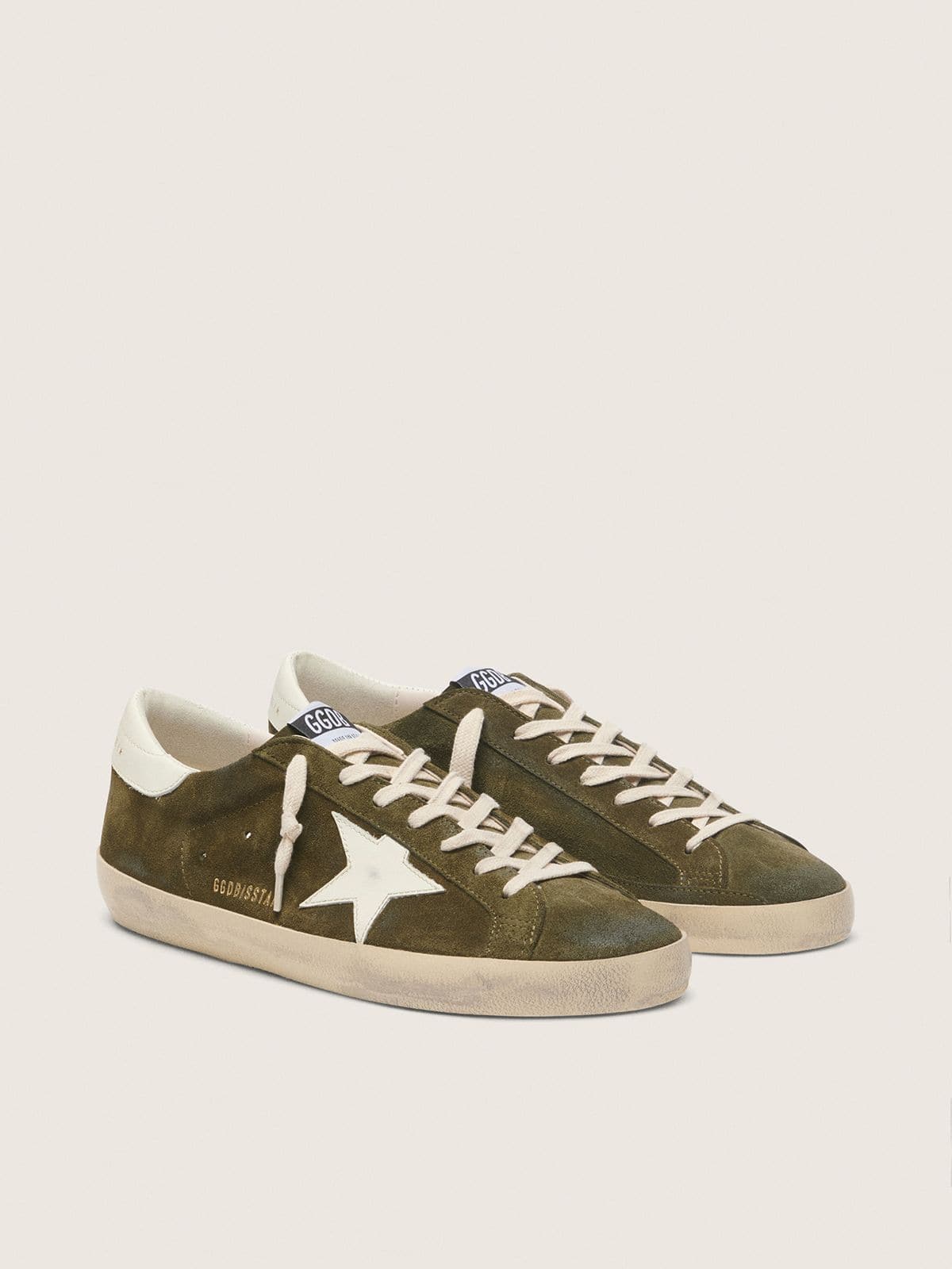 Super-Star uomo in suede verde oliva con stella in pelle bianca