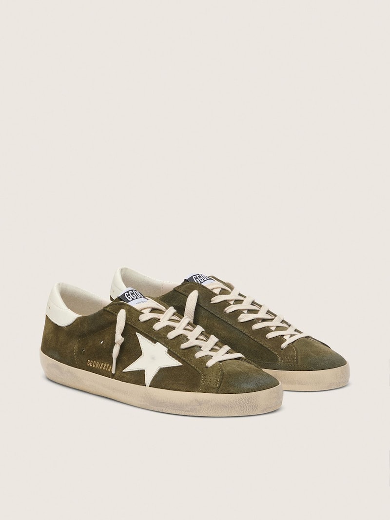 Golden Goose - Men&rsquo;s Super-Star in olive-green suede with white leather star in 