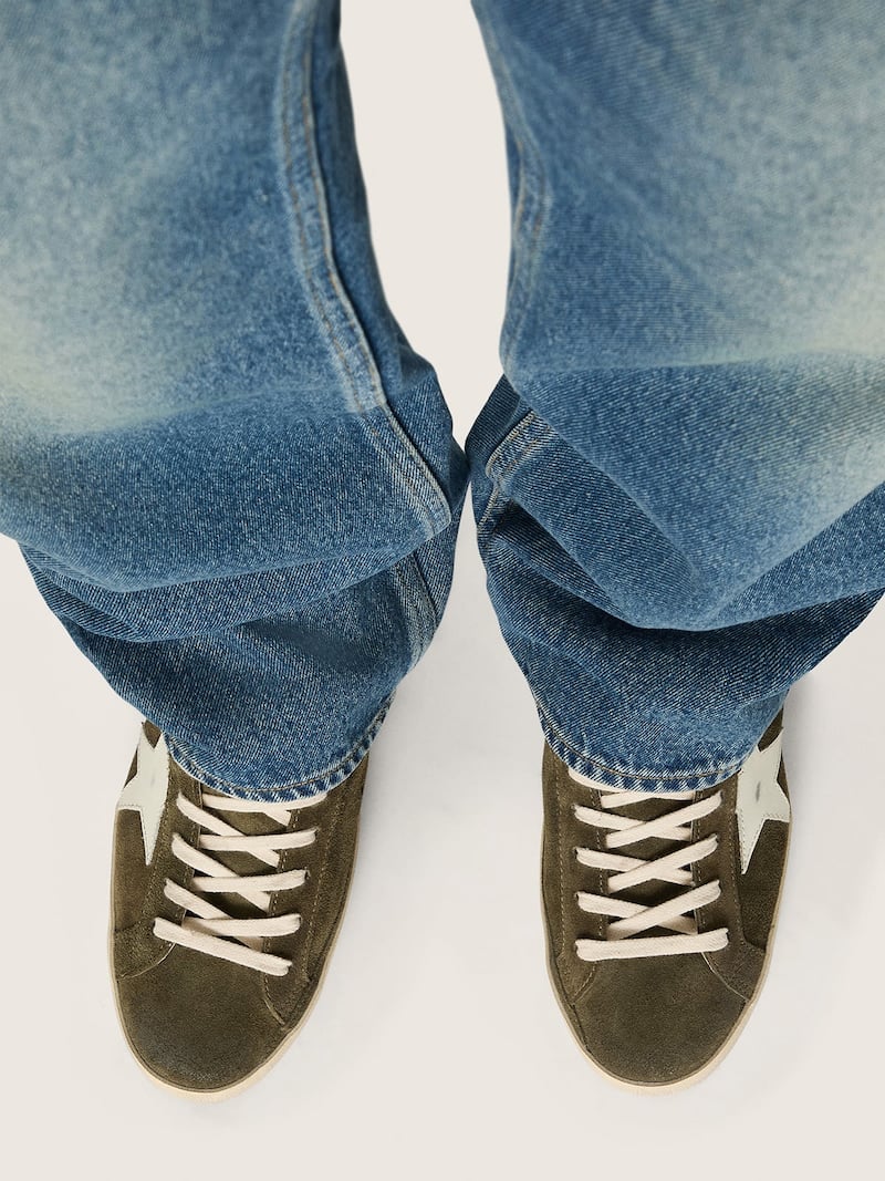 Golden Goose - Men&rsquo;s Super-Star in olive-green suede with white leather star in 