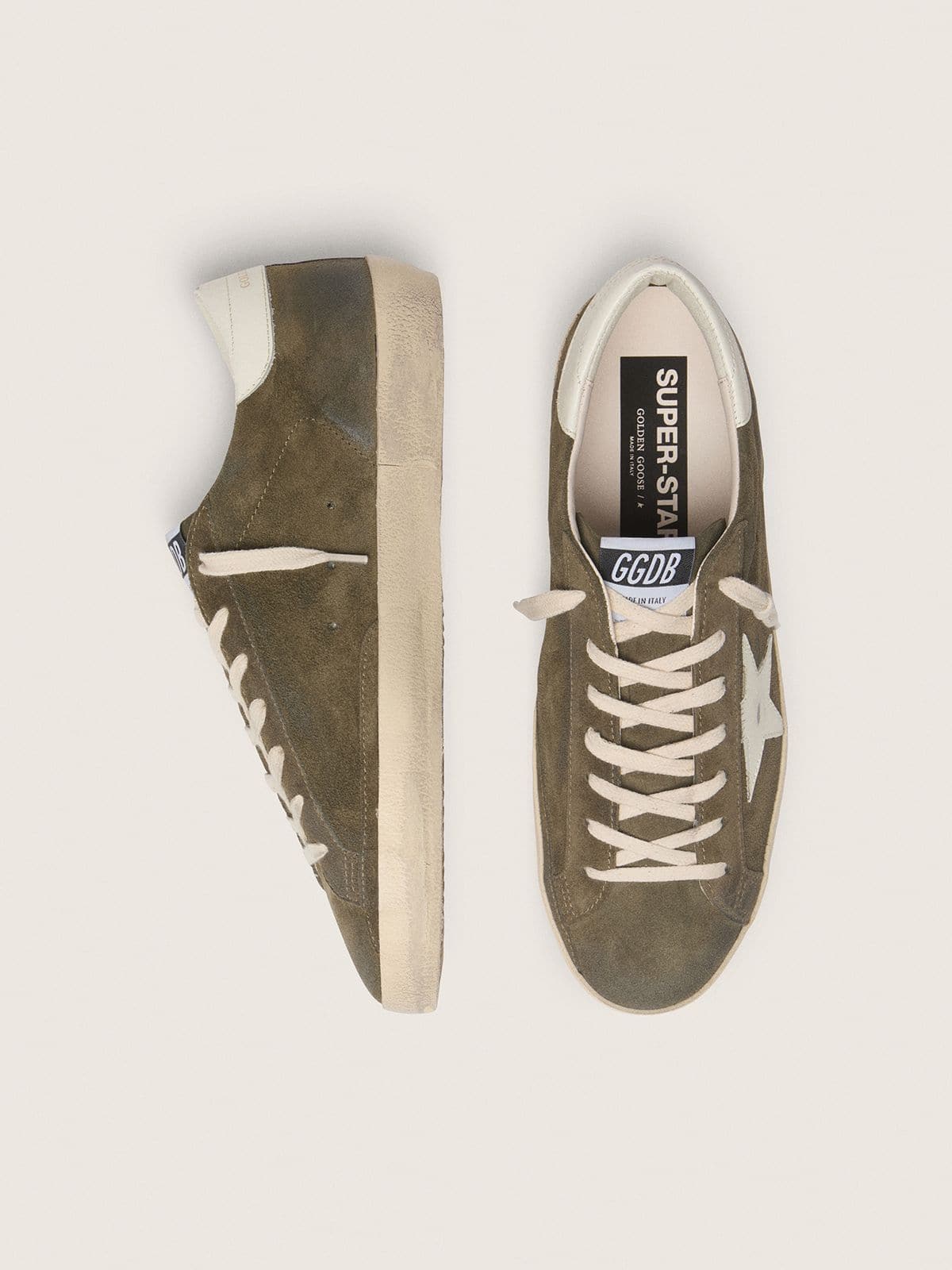 Golden Goose - Men&rsquo;s Super-Star in olive-green suede with white leather star in 