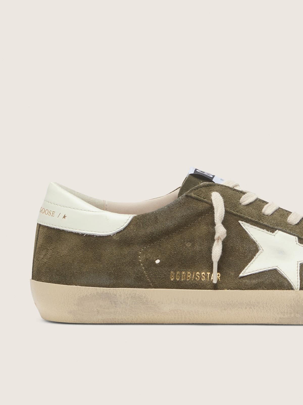 Golden Goose - Men&rsquo;s Super-Star in olive-green suede with white leather star in 