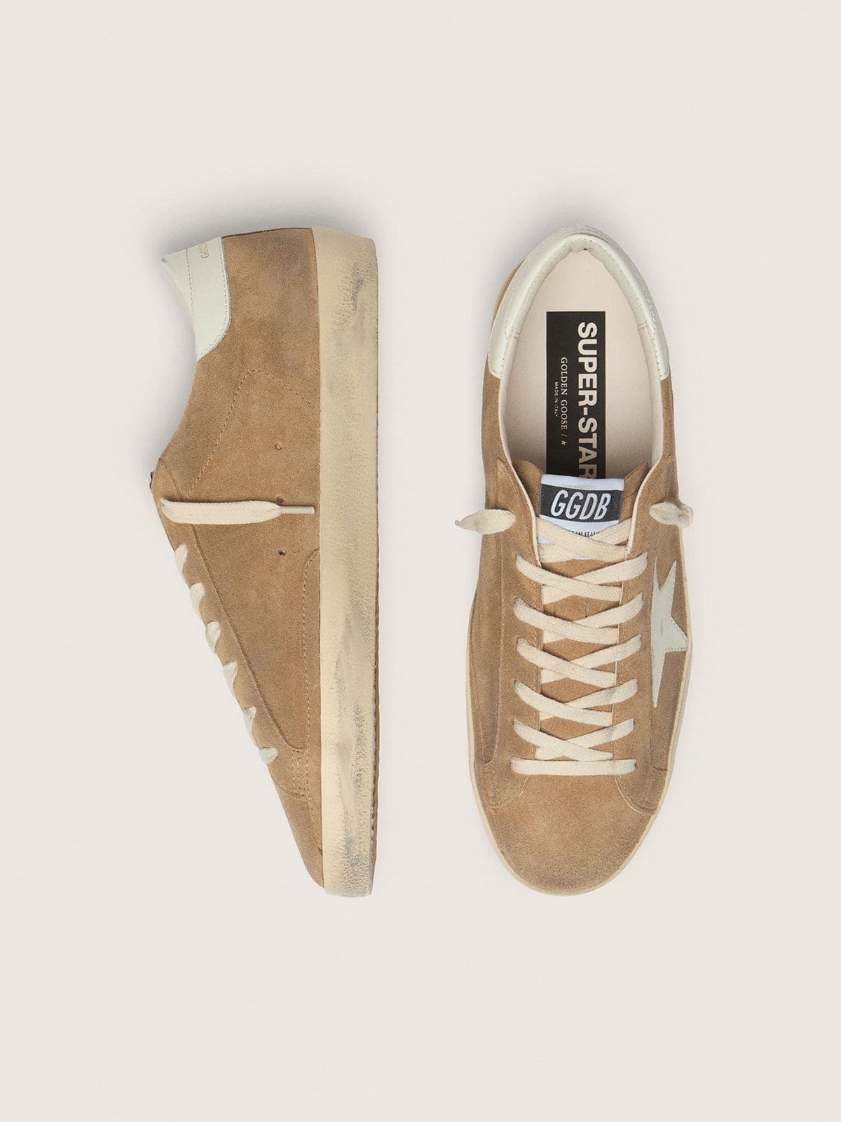 Golden Goose - Super-Star masculino de suede tabaco com estrela de couro branco in 