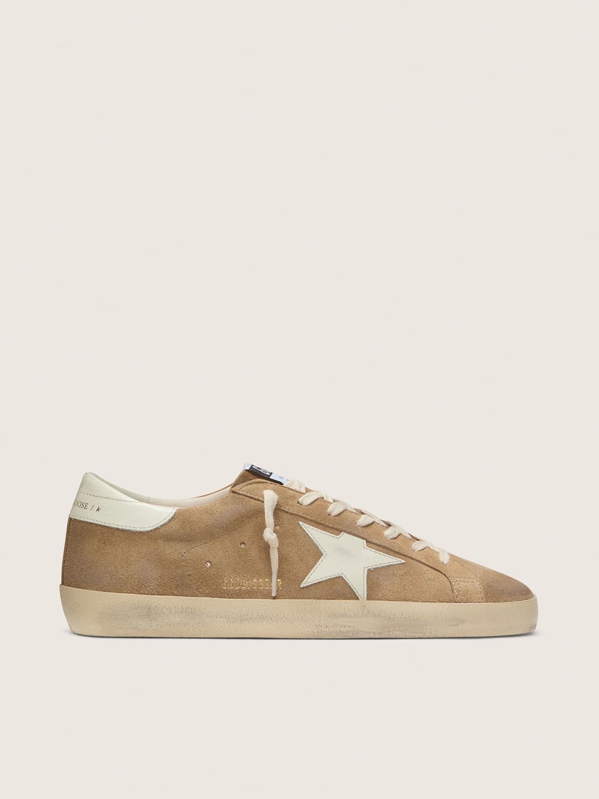 Golden Goose - Super-Star masculino de suede tabaco com estrela de couro branco in 