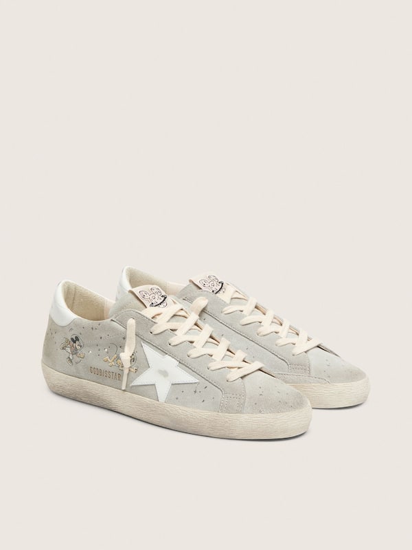 Disney | Golden Goose Men's Super-Star in ice-gray suede with white star and all-over drawings