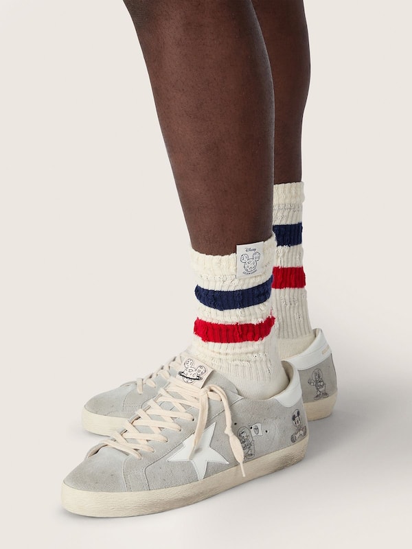Disney | Golden Goose Men's Super-Star in ice-gray suede with white star and all-over drawings