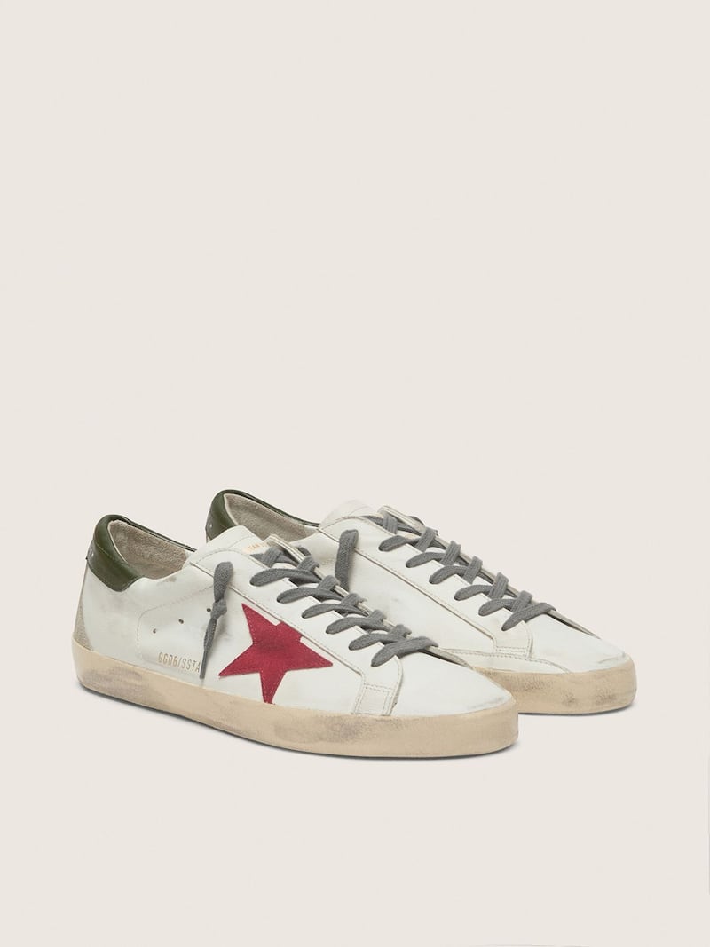 Golden Goose - Men's Super-Star with red suede star and green leather heel tab in 