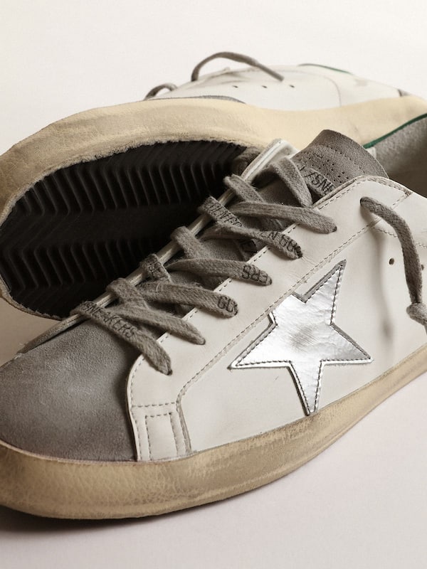 Golden Goose - Men’s Super-Star in white leather with silver star and green heel tab in 