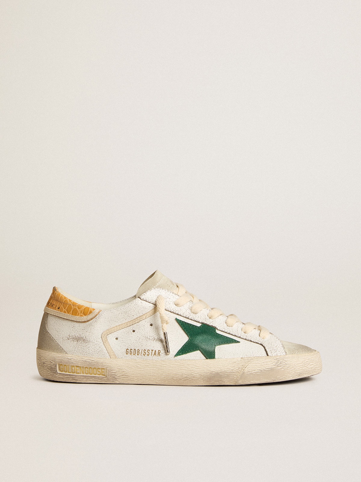 Golden Goose - Super-Star Herren mit grünem Raulederstern und gelber Ferse in Kroko-Optik in 