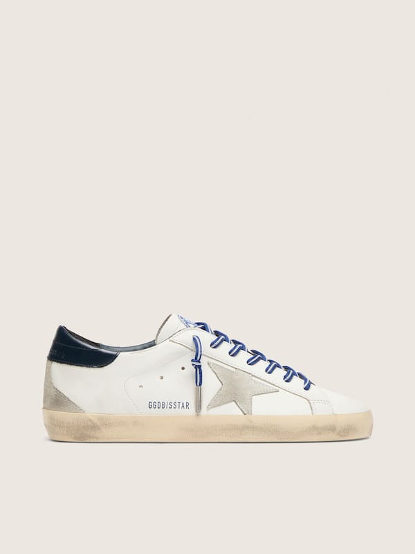 Golden Goose - Men's Super-Star LTD in white leather with suede star and blue leather heel tab in 