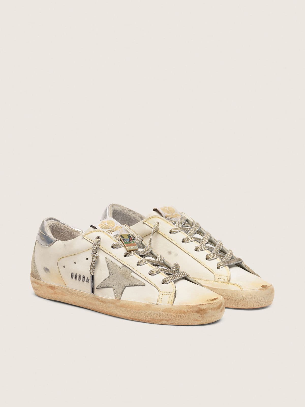 Men's tennis-inspired Super-Star in white leather with gray suede star