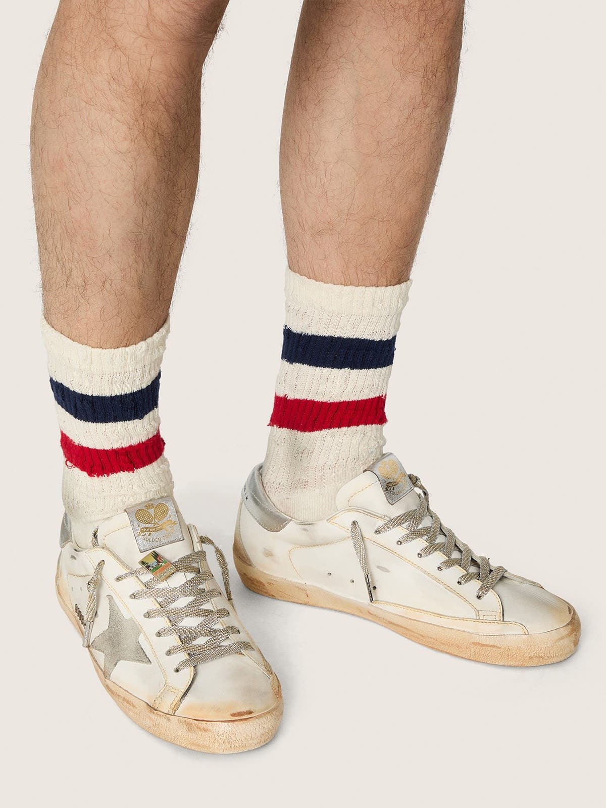 Men's tennis-inspired Super-Star in white leather with gray suede star