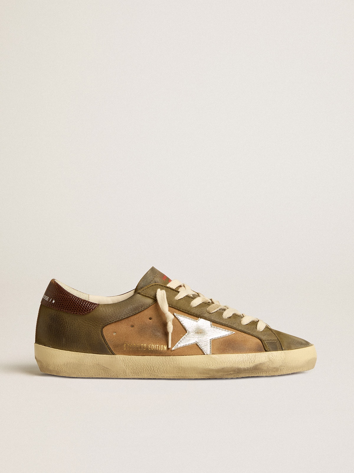 Golden Goose - Super-Star LTD de piel verde y ante tabaco con estrella plateada in 