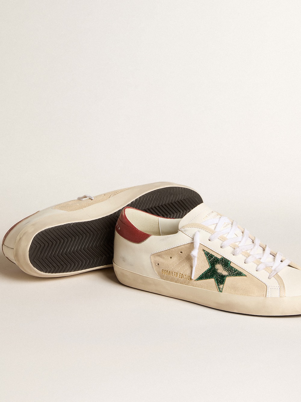 Golden Goose - Super-Star LTD in suede with green metallic star and red heel tab in 
