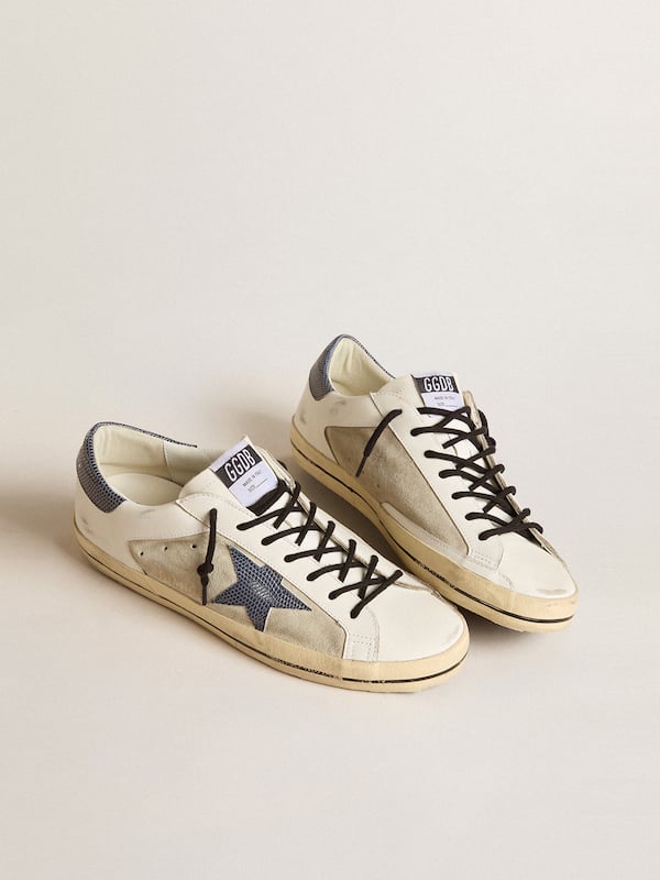 Golden Goose - Men's Super-Star in leather and suede with blue lizard-print leather star in 