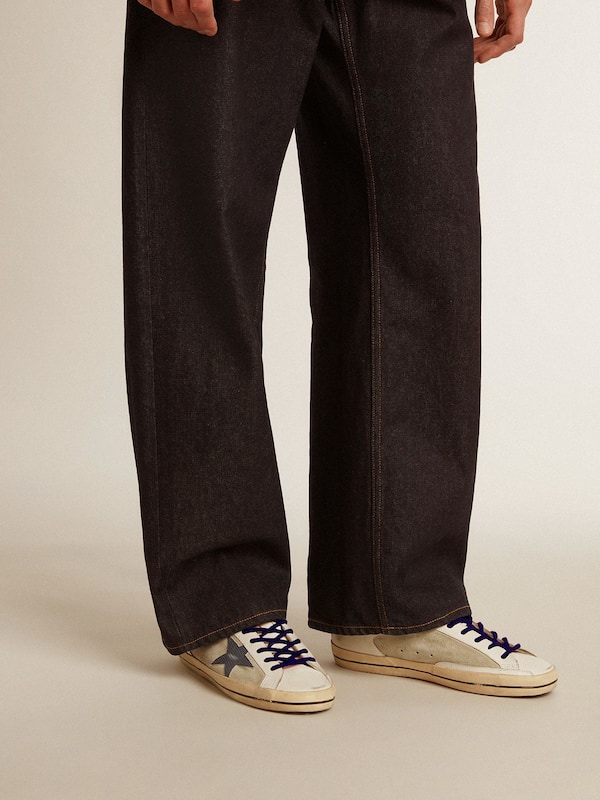 Golden Goose - Men's Super-Star in leather and suede with blue lizard-print leather star in 