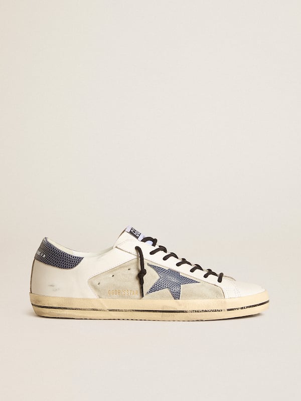 Golden Goose - Men's Super-Star in leather and suede with blue lizard-print leather star in 