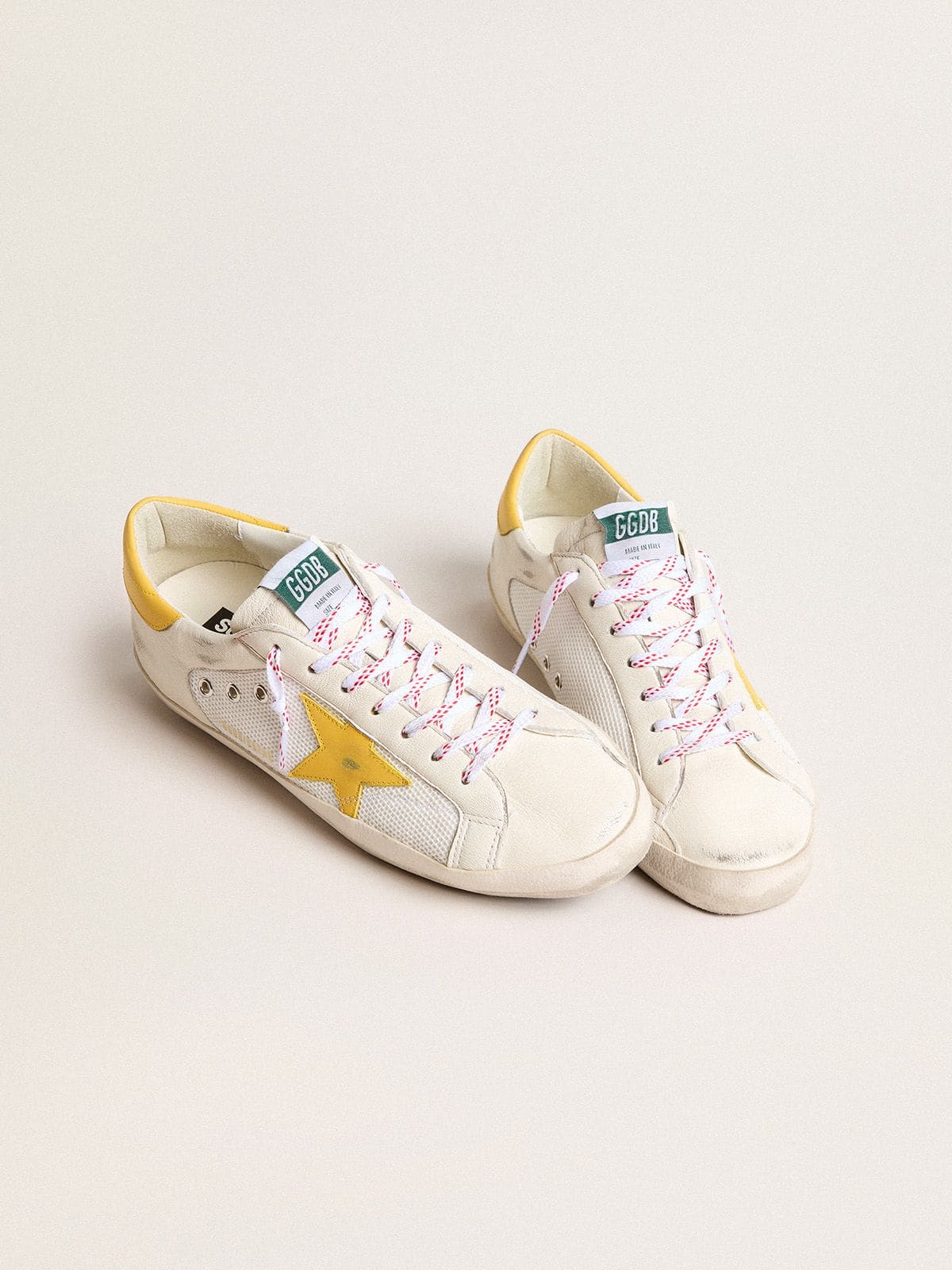 Golden Goose - Men’s Super-Star in mesh and nappa leather with yellow leather star and heel tab in 