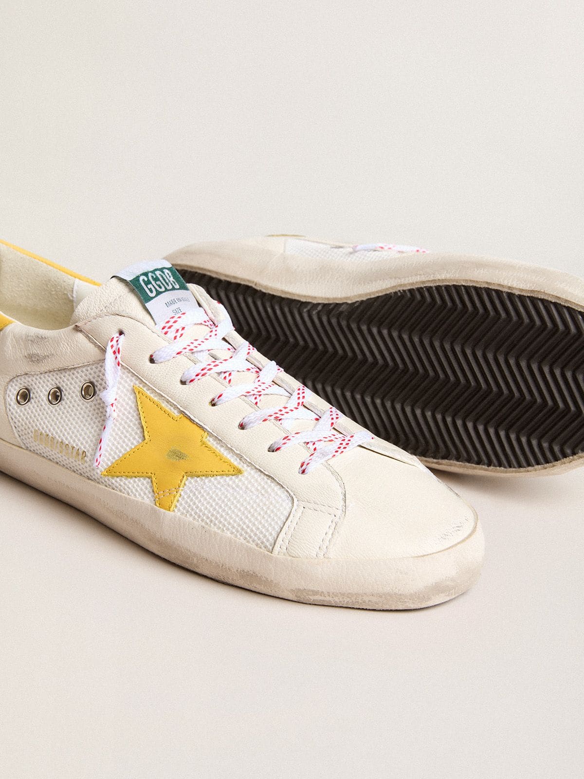 Golden Goose - Men’s Super-Star in mesh and nappa leather with yellow leather star and heel tab in 