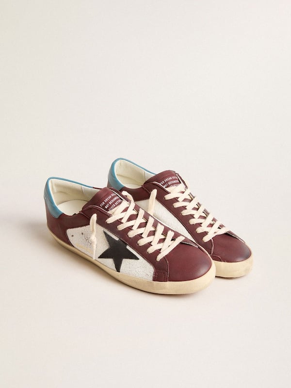 Golden Goose - Men’s Super-Star in crackle leather with brown star and teal heel tab in 
