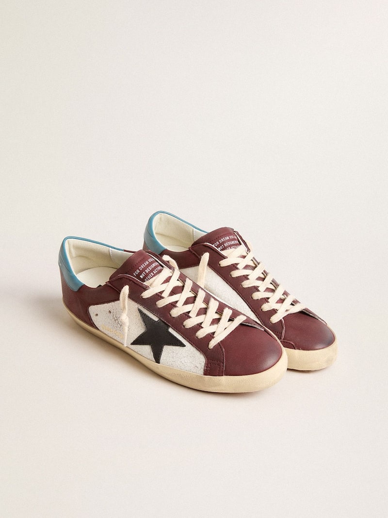 Golden Goose - Super-Star homme en cuir craquel&eacute; avec &eacute;toile marron et empi&egrave;cement bleu in 