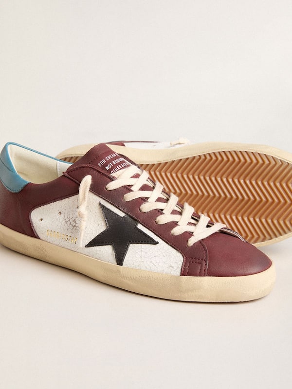 Golden Goose - Men’s Super-Star in crackle leather with brown star and teal heel tab in 
