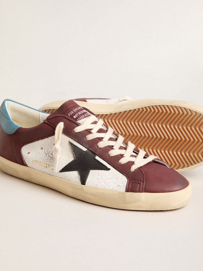 Golden Goose - Super-Star homme en cuir craquel&eacute; avec &eacute;toile marron et empi&egrave;cement bleu in 