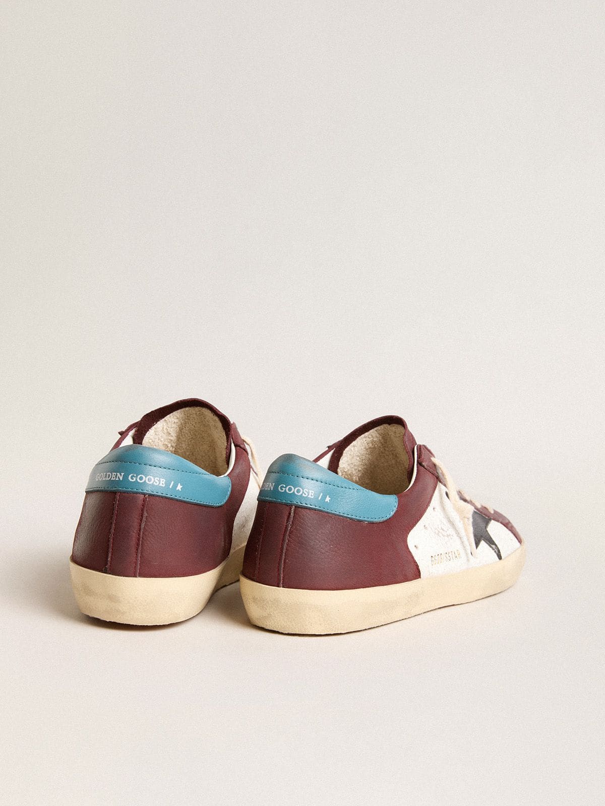 Golden Goose - Men’s Super-Star in crackle leather with brown star and teal heel tab in 