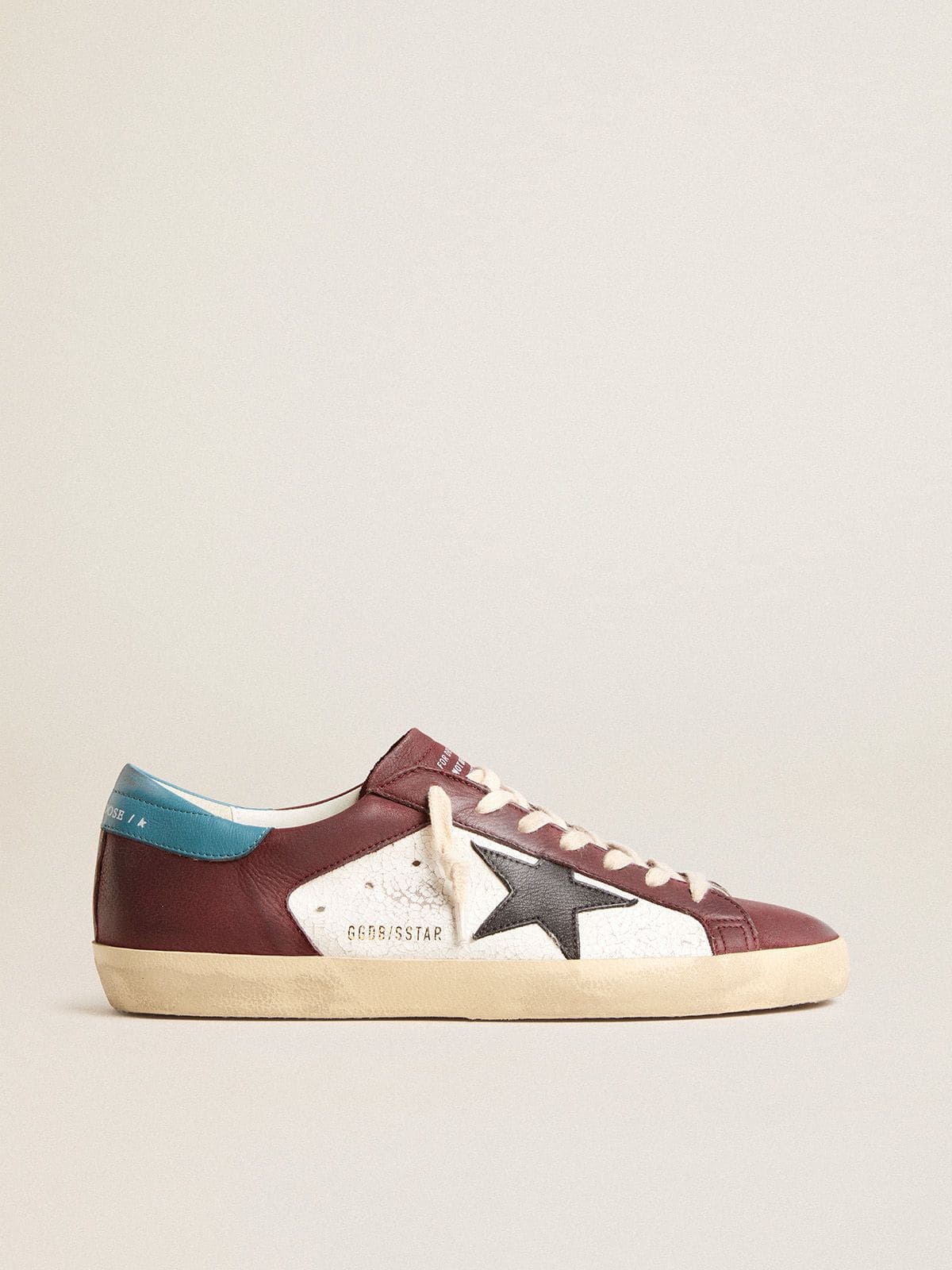 Golden Goose - Men’s Super-Star in crackle leather with brown star and teal heel tab in 