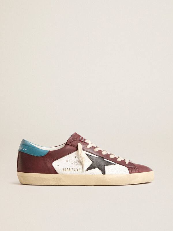 Golden Goose - Men’s Super-Star in crackle leather with brown star and teal heel tab in 