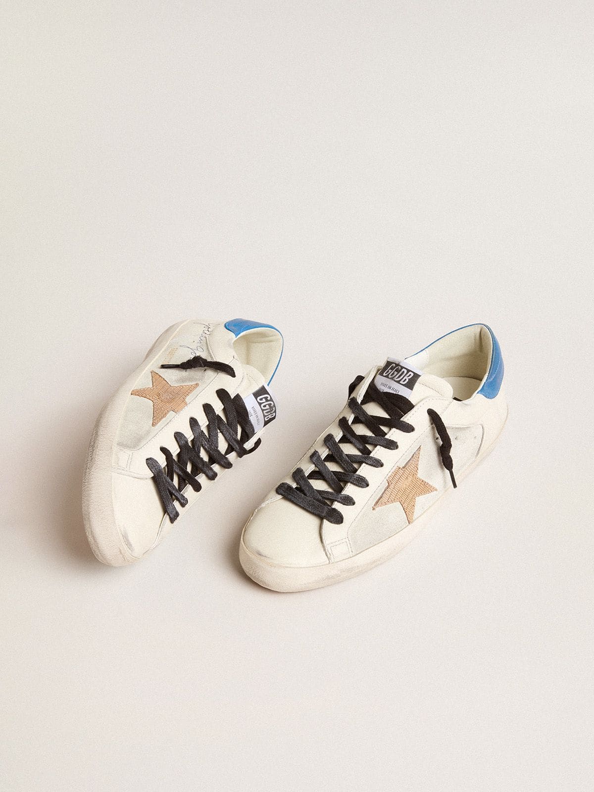 Golden Goose - 饰有麂皮插布和蜥蜴纹皮革星星图案的男款 Super-Star 运动鞋 in 