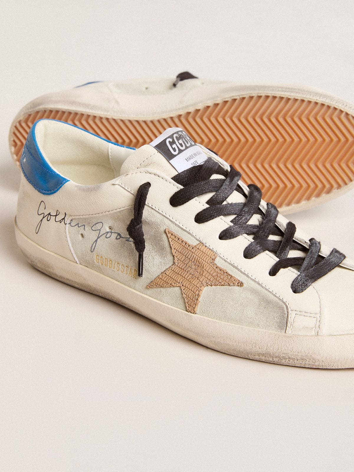 Golden Goose - 饰有麂皮插布和蜥蜴纹皮革星星图案的男款 Super-Star 运动鞋 in 