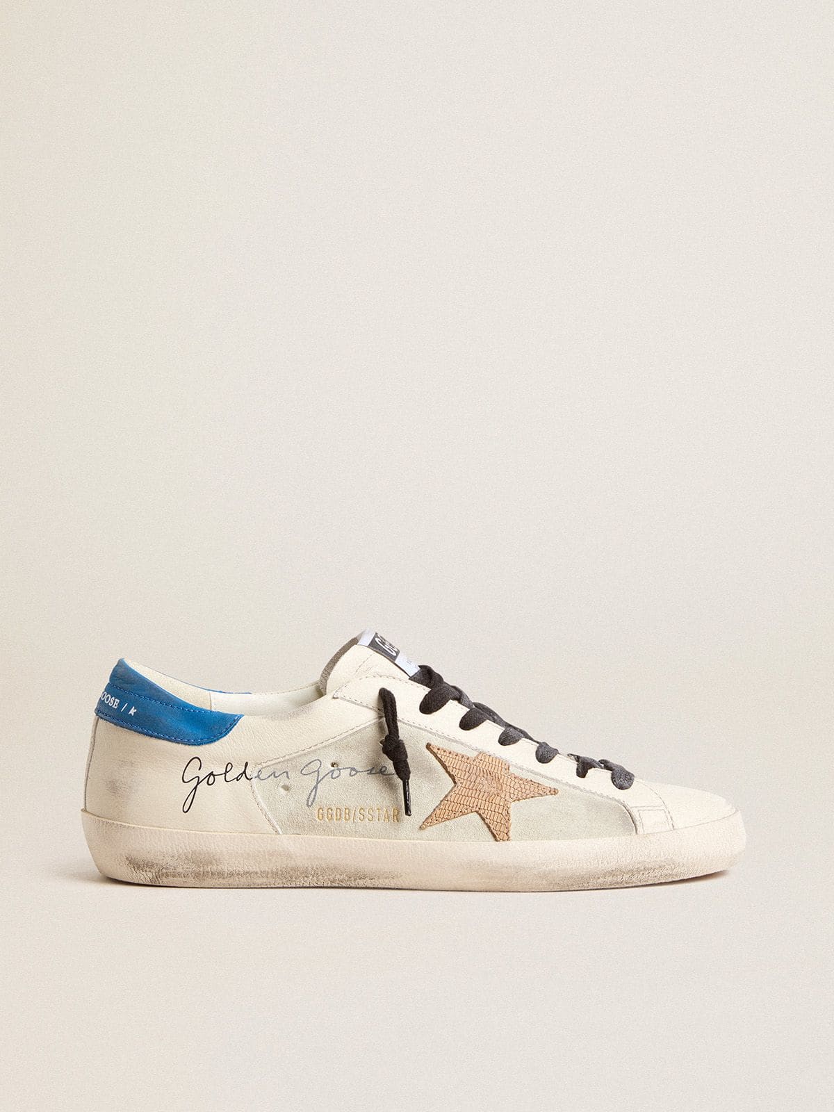 Golden Goose - 饰有麂皮插布和蜥蜴纹皮革星星图案的男款 Super-Star 运动鞋 in 