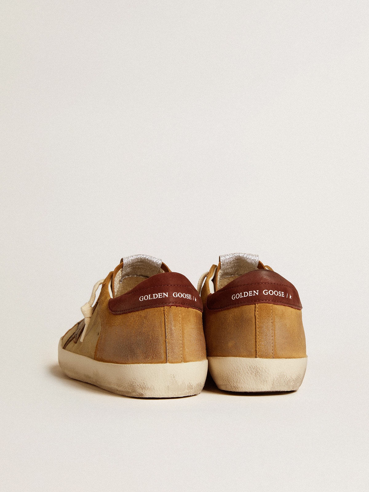 Golden Goose - Men’s Super-Star in beige and caramel suede with black crackle leather star in 