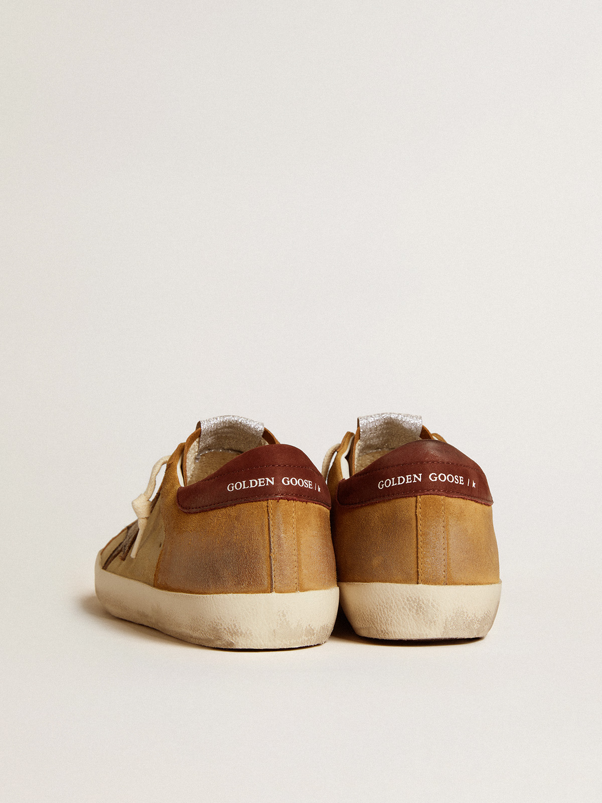 Golden Goose - Men’s Super-Star in beige and caramel suede with black crackle leather star in