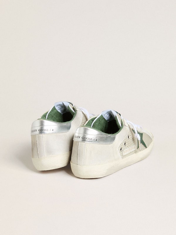 Golden Goose - Men’s Super-Star LTD in white suede and mesh with green leather star and silver heel tab in 