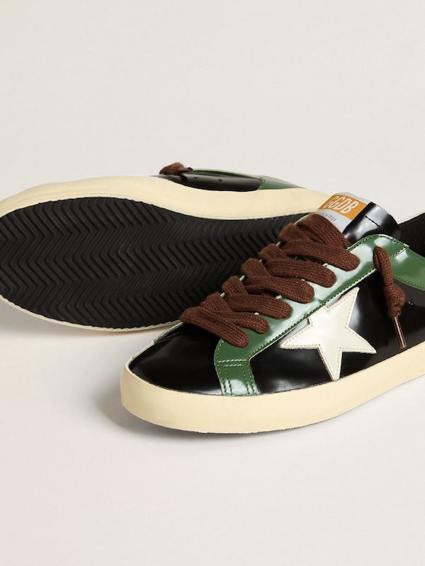 Golden Goose - Men’s Super-Star LTD in black laminated leather with white leather star and heel tab in 
