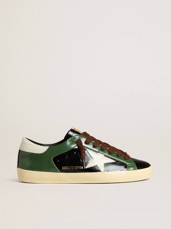 Golden Goose - Men’s Super-Star LTD in black laminated leather with white leather star and heel tab in 